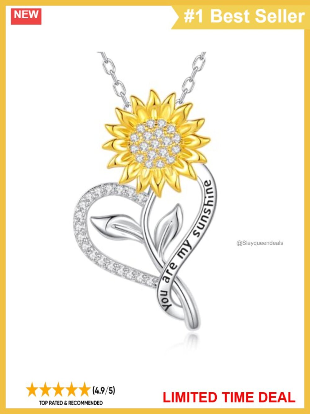 Sunflower Pendant Necklace 18k Gold Plated 925 Sterling Silver Cubic Zirconia